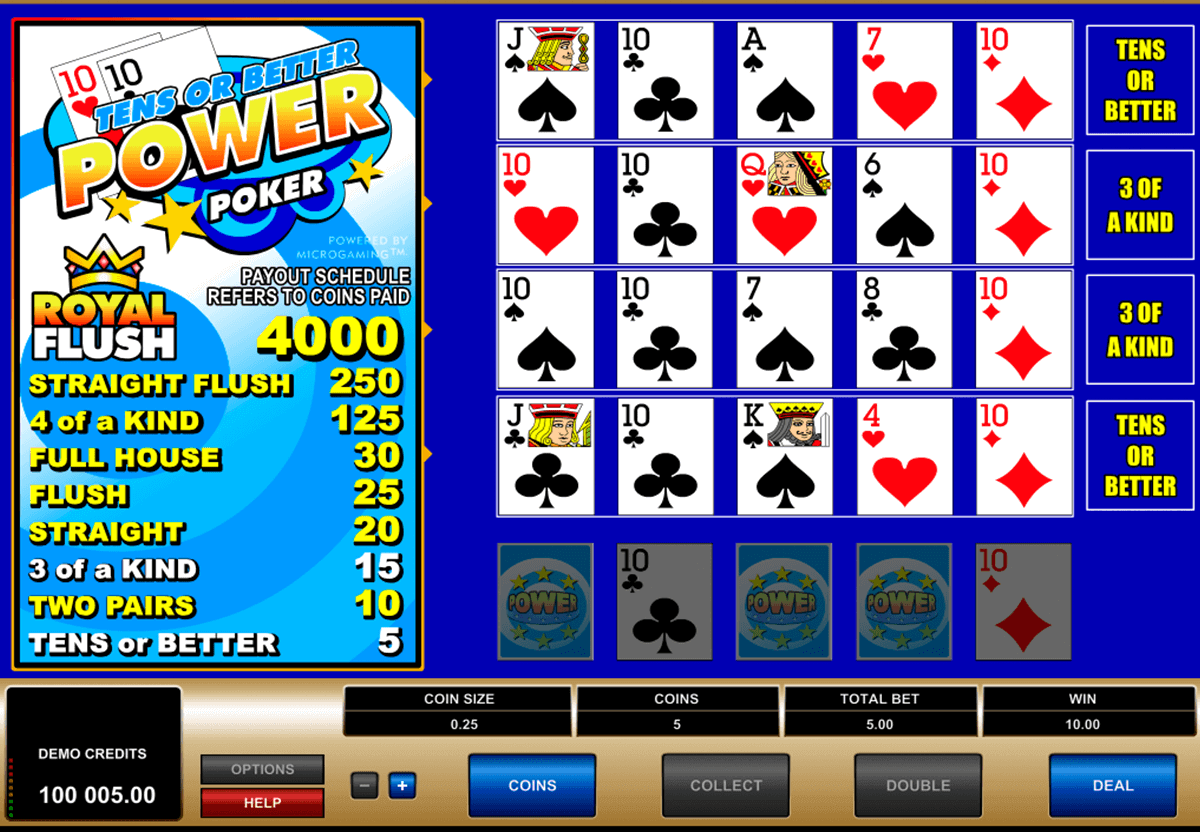 tens or better 4 play power poker microgaming 
